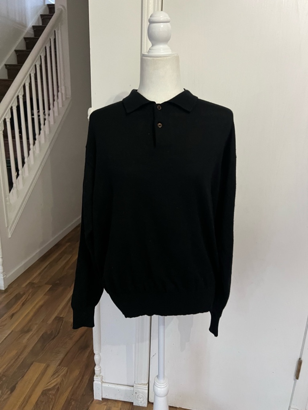 Classic Black Collared Crewneck Sweater